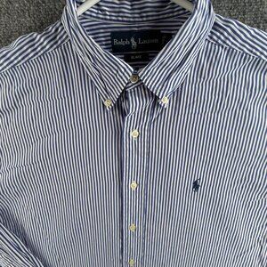 Ralph Lauren Blake Medium Blue Striped Long Sleeve Button Up Shirt Cotton Men